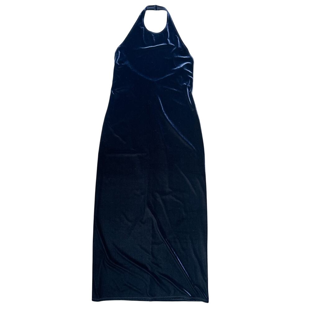 Vintage Laundry by Shelli Segal Navy Velvet Halter Backless Maxi Dress L
